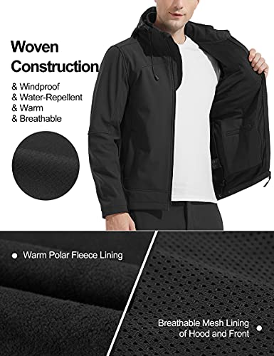 KUTOOK Chaqueta Cortavientos Hombre Chaqueta Softshell Invierno Impermeable con Capucha Extraíble para Trekking Senderismo Escalada Running Las Actividades Al Aire Libre y El Uso Cotidiano(M)