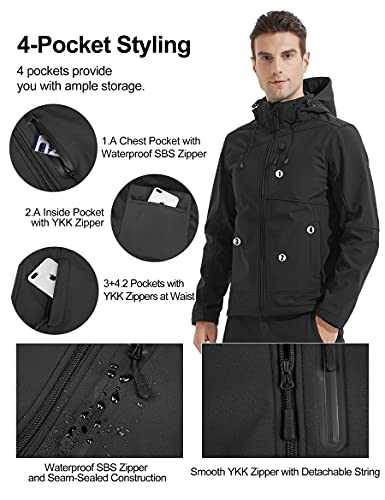 KUTOOK Chaqueta Cortavientos Hombre Chaqueta Softshell Invierno Impermeable con Capucha Extraíble para Trekking Senderismo Escalada Running Las Actividades Al Aire Libre y El Uso Cotidiano(M)