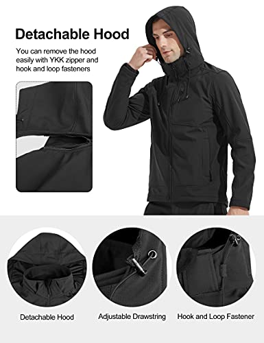 KUTOOK Chaqueta Cortavientos Hombre Chaqueta Softshell Invierno Impermeable con Capucha Extraíble para Trekking Senderismo Escalada Running Las Actividades Al Aire Libre y El Uso Cotidiano(XL)