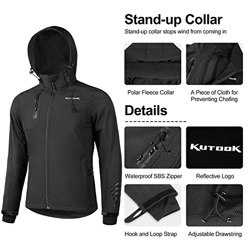 KUTOOK Chaqueta Softshell Hombre Invierno Forro Polar Ropa Cortavientos Impermeable con Capucha Extraíble para Montaña Trekking Senderismo Esquí Running, Etc(L)