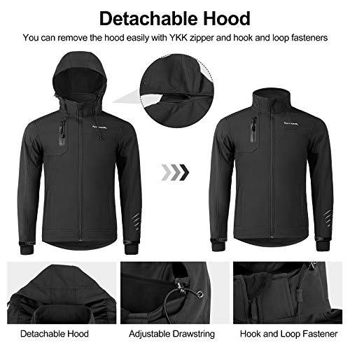 KUTOOK Chaqueta Softshell Hombre Invierno Forro Polar Ropa Cortavientos Impermeable con Capucha Extraíble para Montaña Trekking Senderismo Esquí Running, Etc(3XL)