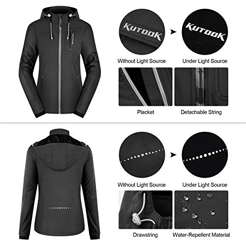 KUTOOK Chaqueta Softshell Mujer Invierno para SenderismoTrekking Montaña Escalada Esquí Roap Impermeable Cortavientos con Capucha Extraíble y Múltiples Bolsillos(Negro,L)