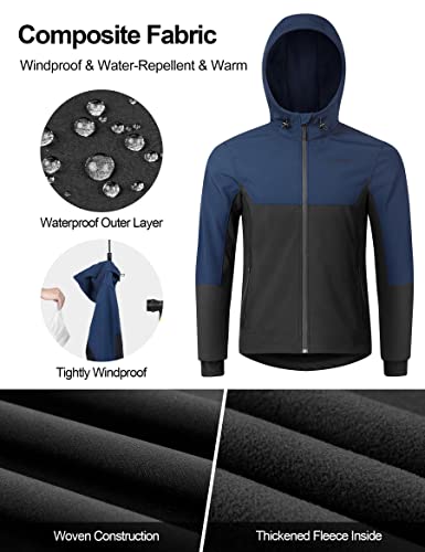 KUTOOK Chaqueta Softshell para Hombre con Capucha de Invierno Cortavientos Multifunción al aire libre, Azul marino L