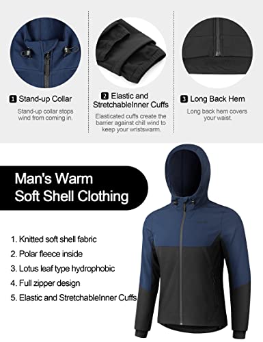 KUTOOK Chaqueta Softshell para Hombre con Capucha de Invierno Cortavientos Multifunción al aire libre, Azul marino L