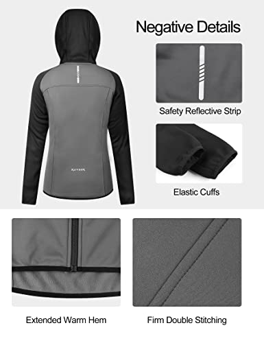 KUTOOK Cortavientos Chaqueta Softshell Mujer con Capucha de Invierno para Senderismo y al Aire Libre. Gris & Negro, L