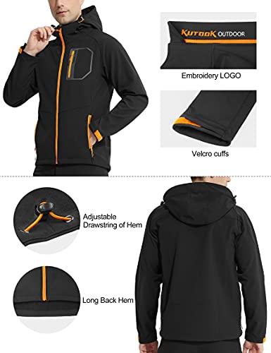 KUTOOK Cortavientos Hombre Invierno Chaqueta Trekking Running Softshell Montaña Senderismo Impermeable Ropa Termicas Negro M