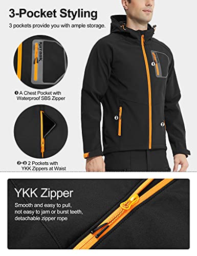 KUTOOK Cortavientos Hombre Invierno Chaqueta Trekking Running Softshell Montaña Senderismo Impermeable Ropa Termicas Negro M