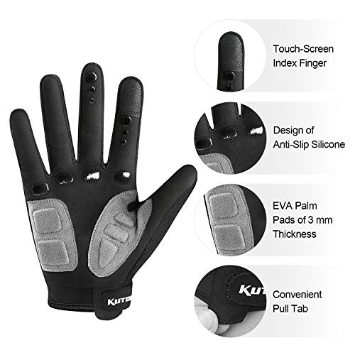 KUTOOK Guantes Bicicleta De Pantalla Táctil Hombre Mujer con Acolchado Gel, Guantes Ciclismo MTB Ciclista Bici Bicicleta Montaña Carretera (Negro,2XL)