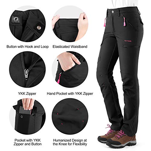 KUTOOK Pantalones Softshell Trekking Mujer con Forro Polar Pantalón Senderismo Montaña Escalada Repele El Agua y Seca Rápido para Otoño Invierno(HP312)