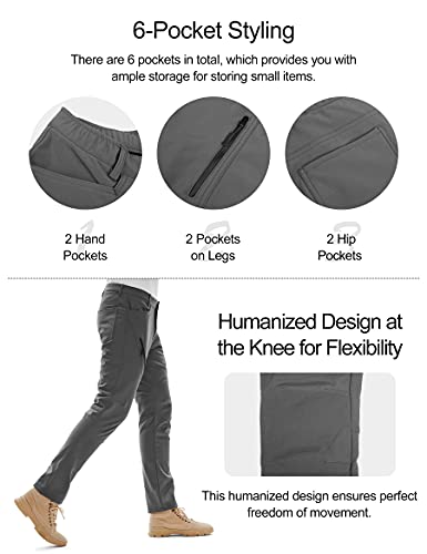 KUTOOK Pantalones Trekking Hombre Softshell Impermeables Invierno Esquiar y A Prueba de Viento Transpirables Cálidos Pantalones con Forro Polar para Montaña Escalada Running(Gris,XL)