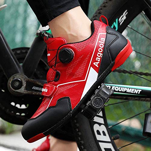 KUXUAN Hombre Bicicleta de Pista Calzado de Ciclismo Profesional Autoblocante Ultraligero Al Aire Libre Impermeable Bicicleta de Carreras Calzado Deportivo Asistido,Red-42EU=(260mm)