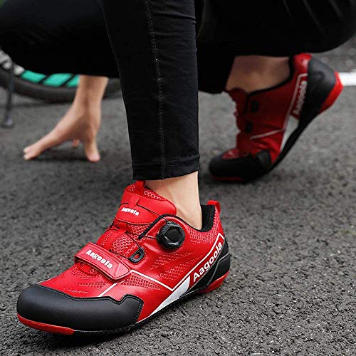 KUXUAN Hombre Bicicleta de Pista Calzado de Ciclismo Profesional Autoblocante Ultraligero Al Aire Libre Impermeable Bicicleta de Carreras Calzado Deportivo Asistido,Red-42EU=(260mm)