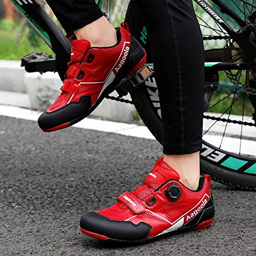 KUXUAN Hombre Bicicleta de Pista Calzado de Ciclismo Profesional Autoblocante Ultraligero Al Aire Libre Impermeable Bicicleta de Carreras Calzado Deportivo Asistido,Red-42EU=(260mm)