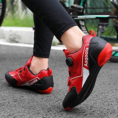 KUXUAN Hombre Bicicleta de Pista Calzado de Ciclismo Profesional Autoblocante Ultraligero Al Aire Libre Impermeable Bicicleta de Carreras Calzado Deportivo Asistido,Red-42EU=(260mm)