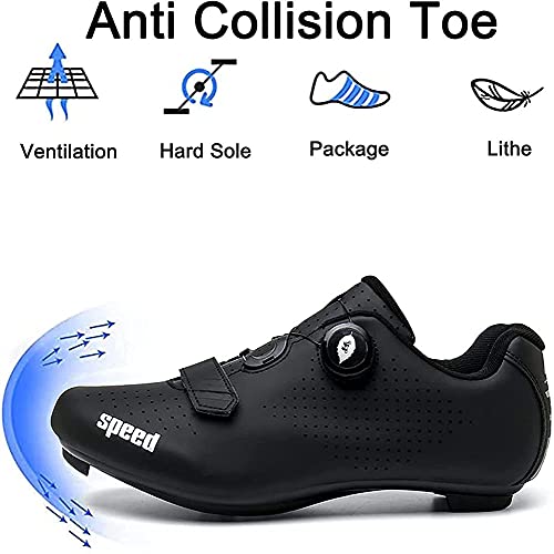 KUXUAN Hombre Zapatillas de Ciclismo Bicicleta de Pista con Vel. / SPD-SL + Hebilla de Rotación Rápida Calzado para Bicicleta Interior/Exterior,Black-38EU