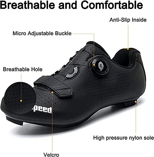 KUXUAN Hombre Zapatillas de Ciclismo Bicicleta de Pista con Vel. / SPD-SL + Hebilla de Rotación Rápida Calzado para Bicicleta Interior/Exterior,Black-38EU