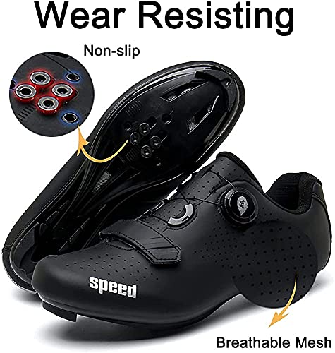 KUXUAN Hombre Zapatillas de Ciclismo Bicicleta de Pista con Vel. / SPD-SL + Hebilla de Rotación Rápida Calzado para Bicicleta Interior/Exterior,Black-38EU