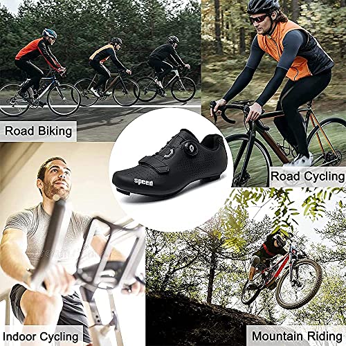 KUXUAN Hombre Zapatillas de Ciclismo Bicicleta de Pista con Vel. / SPD-SL + Hebilla de Rotación Rápida Calzado para Bicicleta Interior/Exterior,Black-38EU
