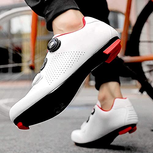 KUXUAN Zapatillas de Bicicleta de Carretera 2021 para Mujer Zapatillas de Ciclismo para Interior Zapatillas de Ejercicio Compatibles con SPD/SPD-SL para Mujer,White-7UK=(255mm)=41EU