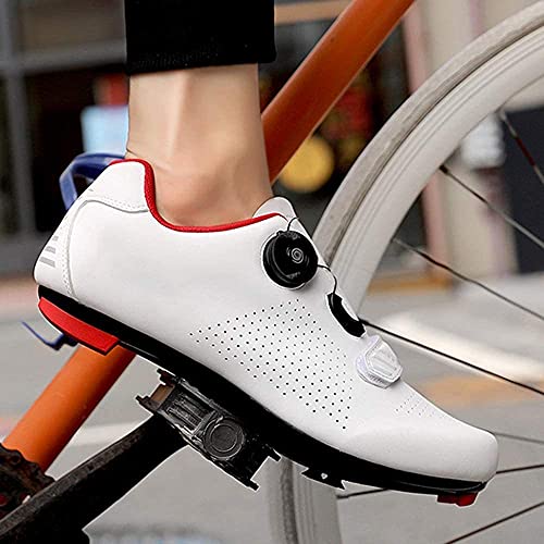 KUXUAN Zapatillas de Bicicleta de Carretera 2021 para Mujer Zapatillas de Ciclismo para Interior Zapatillas de Ejercicio Compatibles con SPD/SPD-SL para Mujer,White-7UK=(255mm)=41EU