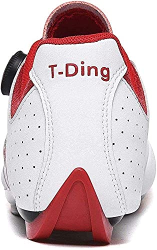 KUXUAN Zapatillas de Bicicleta de Carretera para Hombre Zapatillas de Ciclismo Transpirables Antideslizantes, Zapatillas Deportivas de Triatlón con Autobloqueo,White-5UK=(240mm)=38EU