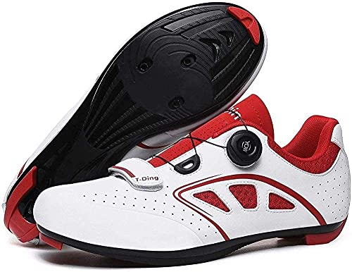 KUXUAN Zapatillas de Bicicleta de Carretera para Hombre Zapatillas de Ciclismo Transpirables Antideslizantes, Zapatillas Deportivas de Triatlón con Autobloqueo,White-5UK=(240mm)=38EU