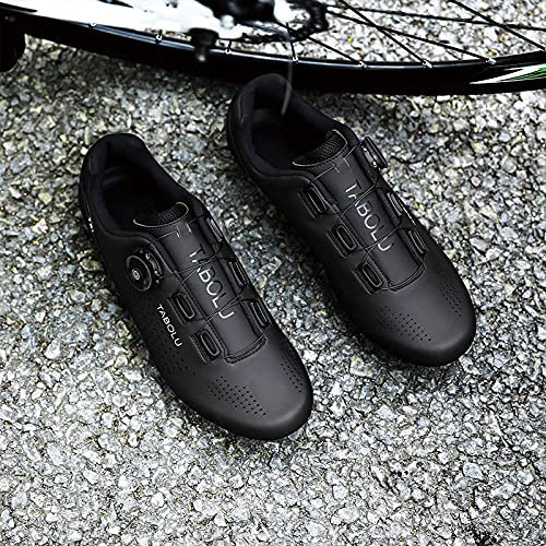 KUXUAN Zapatillas de Ciclismo Hombre Mujer - Primavera + Verano Mountain Road Bike Lock Shoes,Hebilla de Botón de Encaje Rápido,Black-11UK=(275mm)=45EU