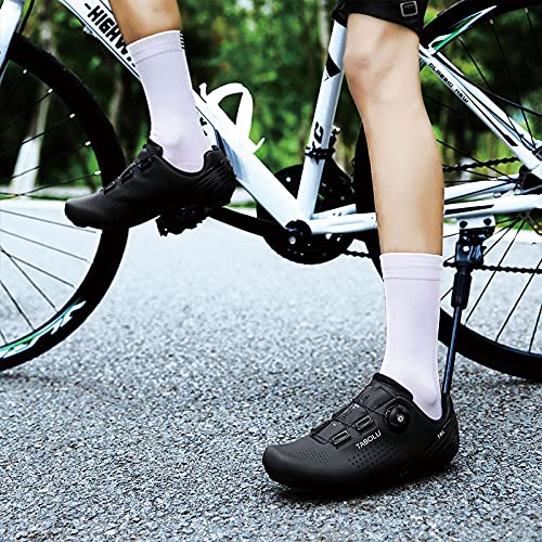 KUXUAN Zapatillas de Ciclismo Hombre Mujer - Primavera + Verano Mountain Road Bike Lock Shoes,Hebilla de Botón de Encaje Rápido,Black-11UK=(275mm)=45EU