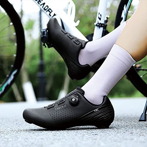 KUXUAN Zapatillas de Ciclismo Hombre Mujer - Primavera + Verano Mountain Road Bike Lock Shoes,Hebilla de Botón de Encaje Rápido,Black-11UK=(275mm)=45EU