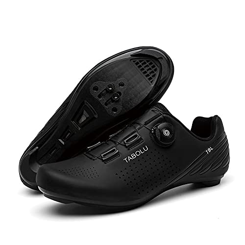 KUXUAN Zapatillas de Ciclismo Hombre Mujer - Primavera + Verano Mountain Road Bike Lock Shoes,Hebilla de Botón de Encaje Rápido,Black-11UK=(275mm)=45EU