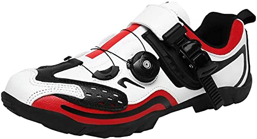 KUXUAN Zapatillas de Ciclismo Hombre Mujer Zapatillas de Ciclismo de Carretera sin candados Zapatillas de Ciclismo de montaña Ligeras y Transpirables,White-41EU