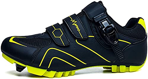 KUXUAN Zapatillas de Ciclismo MTB para Hombre Zapatillas de Bicicleta de Montaña SPD Zapatillas de Ciclismo Al Aire Libre Transpirables con Tacos SPD,Yellow-11UK=(275mm)=45EU