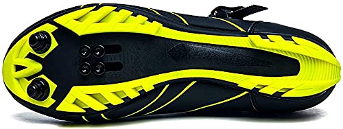 KUXUAN Zapatillas de Ciclismo MTB para Hombre Zapatillas de Bicicleta de Montaña SPD Zapatillas de Ciclismo Al Aire Libre Transpirables con Tacos SPD,Yellow-11UK=(275mm)=45EU