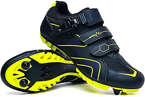 KUXUAN Zapatillas de Ciclismo MTB para Hombre Zapatillas de Bicicleta de Montaña SPD Zapatillas de Ciclismo Al Aire Libre Transpirables con Tacos SPD,Yellow-11UK=(275mm)=45EU