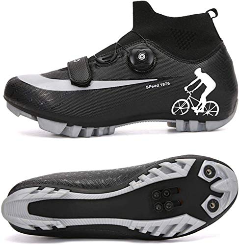 KUXUAN Zapatillas De Ciclismo MTB para Hombre,Zapatillas De Ciclismo De Montaña con Candados Zapatillas Deportivas De Invierno para Hombres Y Mujeres/Suelas De Nailon,Black-EU44