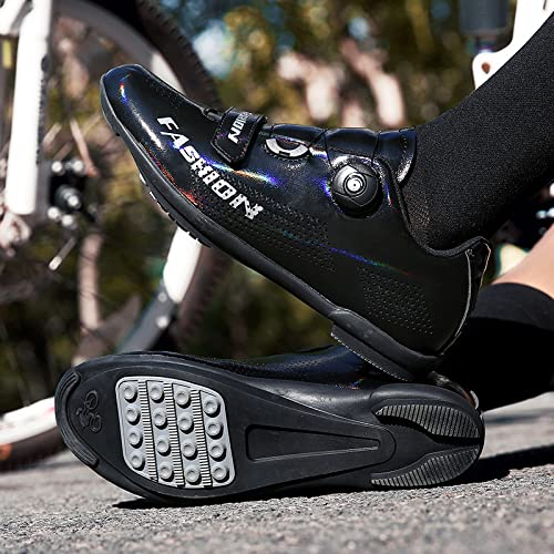 KUXUAN Zapatos de ciclismo para hombre y mujer, transpirables, de fibra de carbono, zapatos deportivos asistidos, negro-38EU