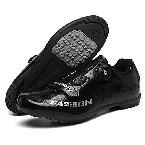 KUXUAN Zapatos de ciclismo para hombre y mujer, transpirables, de fibra de carbono, zapatos deportivos asistidos, negro-38EU