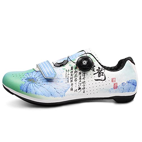 KUXUAN Zapatos de Ciclismo para Hombres Mujeres Zapatos de Ciclismo de Carretera,Zapatos de pelotón,Tacos Transpirables,compatibles con SPD Look Delta,Zapatos de Ciclismo para Interiores,Blue-39EU