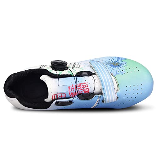 KUXUAN Zapatos de Ciclismo para Hombres Mujeres Zapatos de Ciclismo de Carretera,Zapatos de pelotón,Tacos Transpirables,compatibles con SPD Look Delta,Zapatos de Ciclismo para Interiores,Blue-39EU