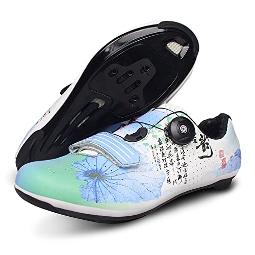 KUXUAN Zapatos de Ciclismo para Hombres Mujeres Zapatos de Ciclismo de Carretera,Zapatos de pelotón,Tacos Transpirables,compatibles con SPD Look Delta,Zapatos de Ciclismo para Interiores,Blue-39EU