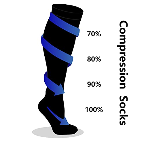 Kuzimua 3 Pares Calcetines/ Medias de Compresión para Hombres y Mujeres, Running, Deporte, Correr, Senderismo, Volar, Viajar, Varicosas, Embarazo y Médicos (Azul, l)