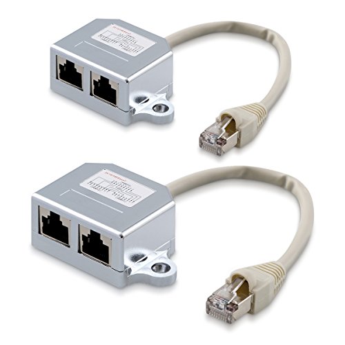 kwmobile 2X Cable de Red - Distribuidor de conexión LAN - Adaptador modulado T Cable LAN CAT5 - Adaptador RJ45 Macho a 2X Ethernet RJ 45 Hembra