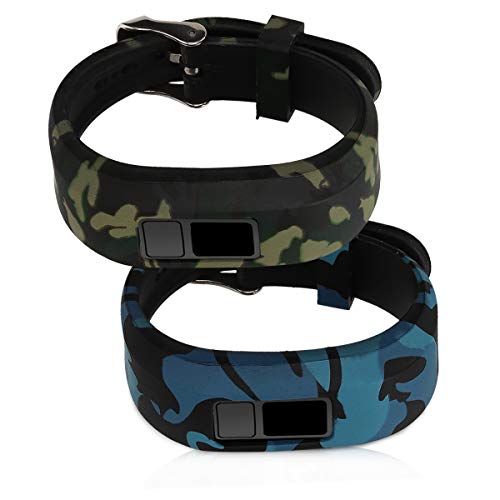 kwmobile 2X Pulsera Compatible con Garmin Vivofit jr. / jr. 2 - Brazalete de TPU Camouflage Negro/Verde Claro/Verde Oscuro sin Fitness Tracker