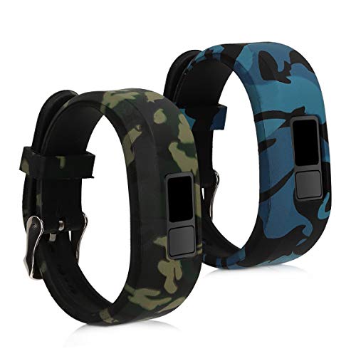 kwmobile 2X Pulsera Compatible con Garmin Vivofit jr. / jr. 2 - Brazalete de TPU Camouflage Negro/Verde Claro/Verde Oscuro sin Fitness Tracker