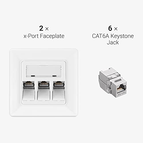 kwmobile 6X Módulo Keystone blindado RJ45 - Conectores con Carcasa metálica para Cables Cat 6A con 2X Aplique de Pared - Montaje sin Herramientas