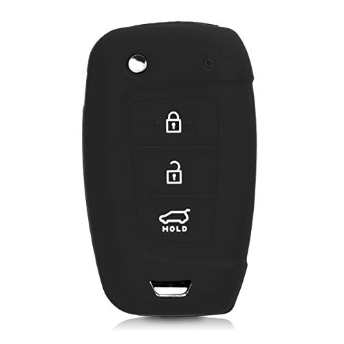 kwmobile Funda Compatible con Hyundai Llave de Coche Plegable de 3 Botones - Carcasa Protectora de Silicona para Llave de Coche - Case en Negro