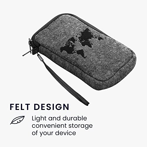 kwmobile Funda Universal Compatible con L - 6,5" - Carcasa de Fieltro con diseño Bordado y Cremallera - Mapa del Mundo Negro/Gris Claro