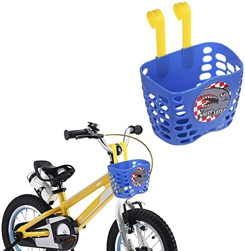 Kyowoll Cesta de Bicicleta Infantil Lindo Patrón de Dibujos Animados Colgando Cesta de Manillar de Bicicleta de Plástico Barra Larga para niños niñas Bicicleta y Monopatín (Azul)