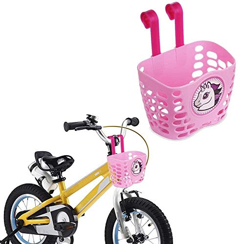 Kyowoll Cesta de Bicicleta Infantil Lindo Patrón de Dibujos Animados Colgando Cesta de Manillar de Bicicleta de Plástico Barra Larga para niños niñas Bicicleta y Monopatín (Rosado)
