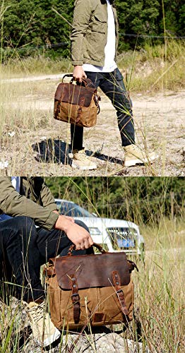 La bolsa de mensajero de los hombres Cuero Vintage lienzo bolsa de ordenador portatil impermeable bolso de lona encerada hombro maletín para Business Work School College uso diario Brown